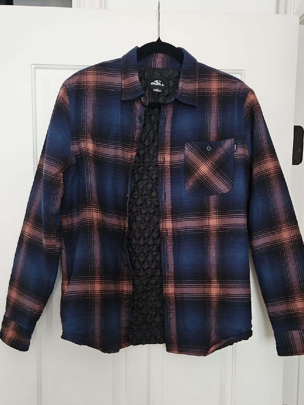 O'Neill Navy Blue and Brown Plaid Lightweight Shirt Jacket